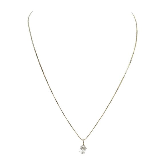 Vintage Crystal Solitaire Pendant Necklace on Delicate Gold Tone Chain - Picture 1 of 5